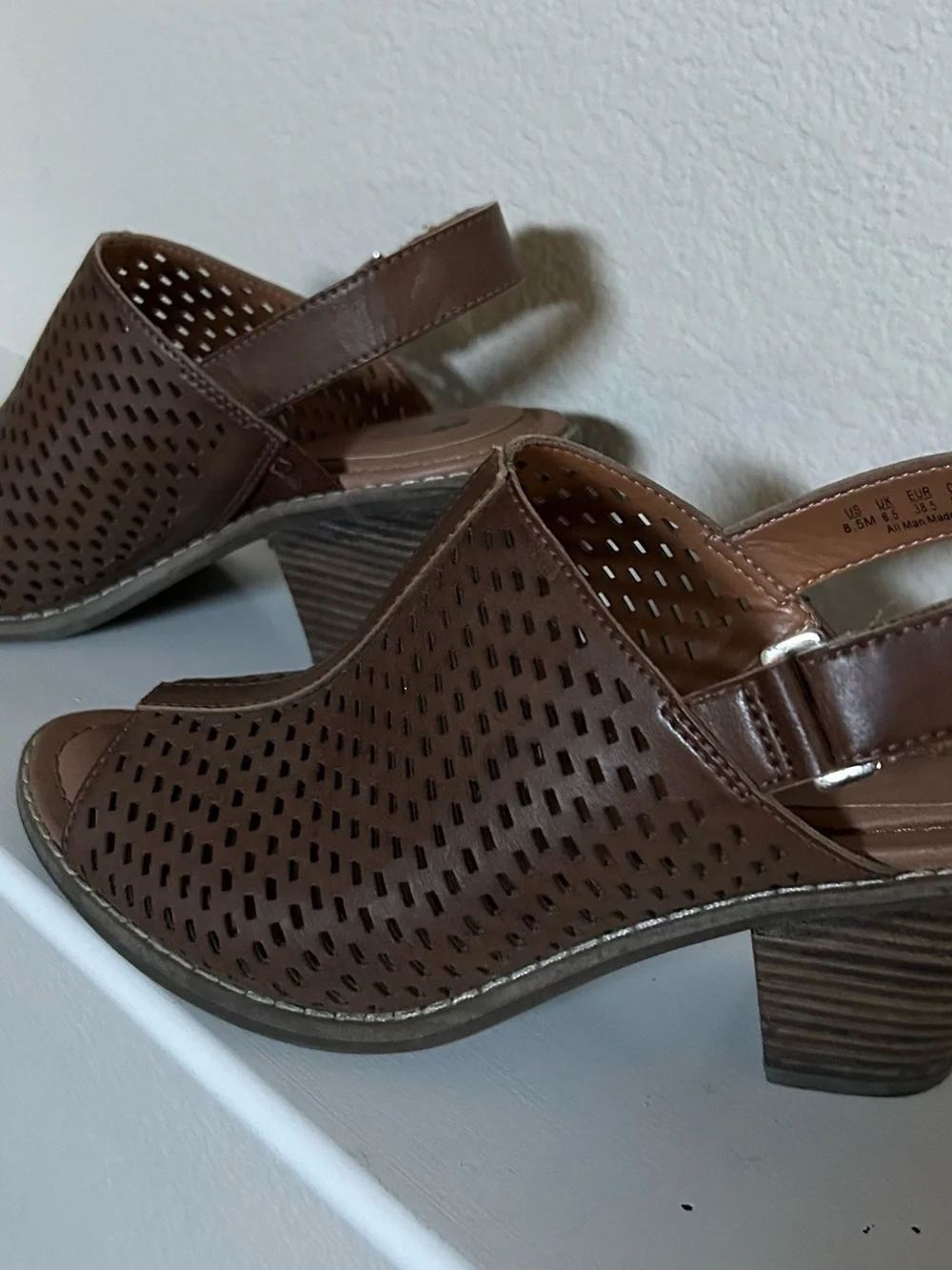 Dr. Scholl’s Brown Perforated Block Heel Sandals - Women's